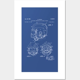 Football Helmet Patent - Football Fan Bedroom Office Art - Blueprint Posters and Art